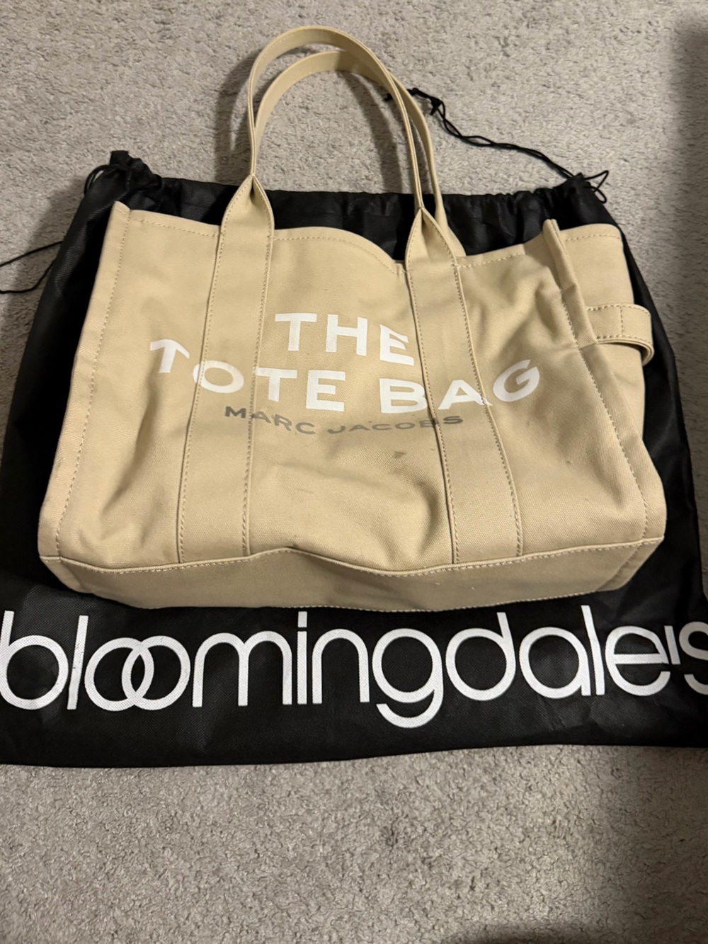 Marc Jacobs Beige Canvas Tote Bag with White Logo